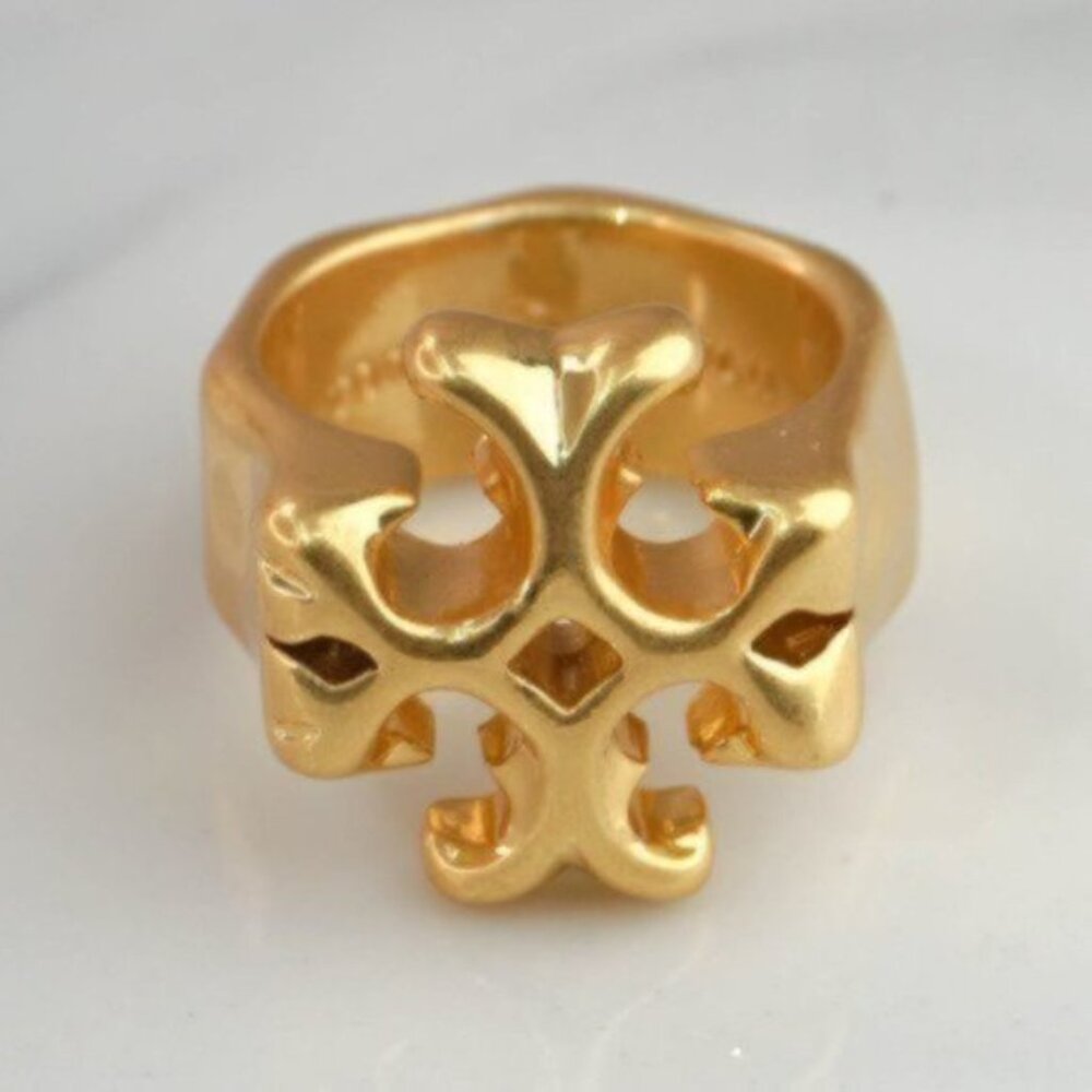 Tory Burch Roxanne Logo Ring in Tory Gold (NEW) - Picture 2 of 9